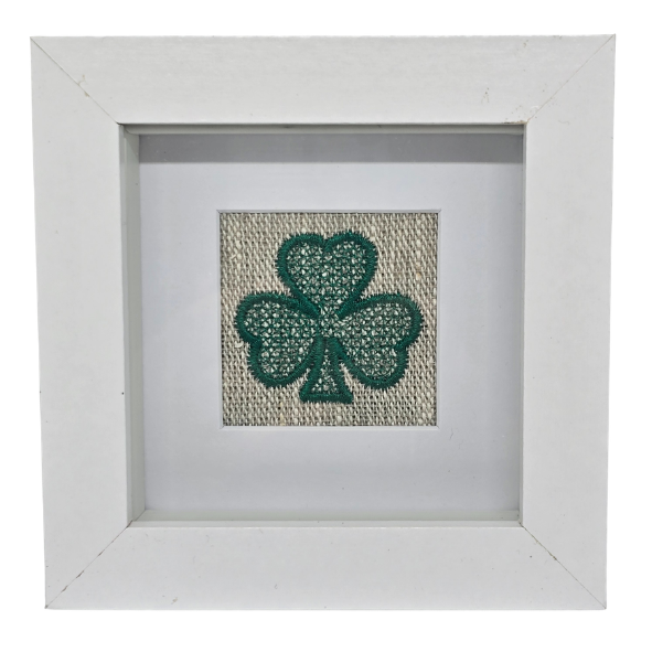 Small framed shamrock on natural linen