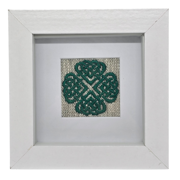 Small framed Celtic Love Knot on natural linen