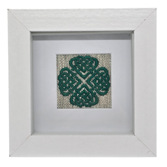 Small framed Celtic Love Knot on natural linen