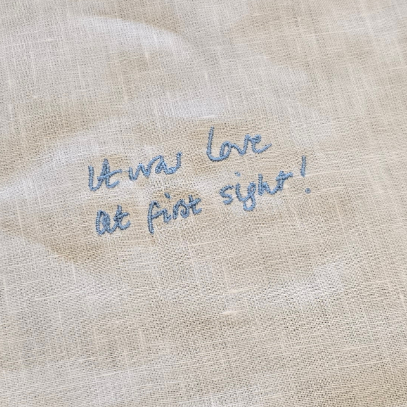 Something Blue - stitched wedding words 23cm x 23cm